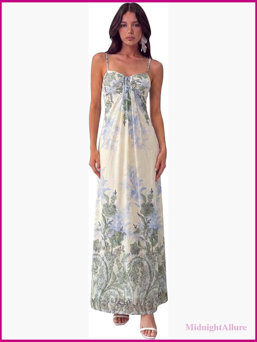 Elegant Spaghetti Strap Bodycon Maxi Dress with Floral Print Formal